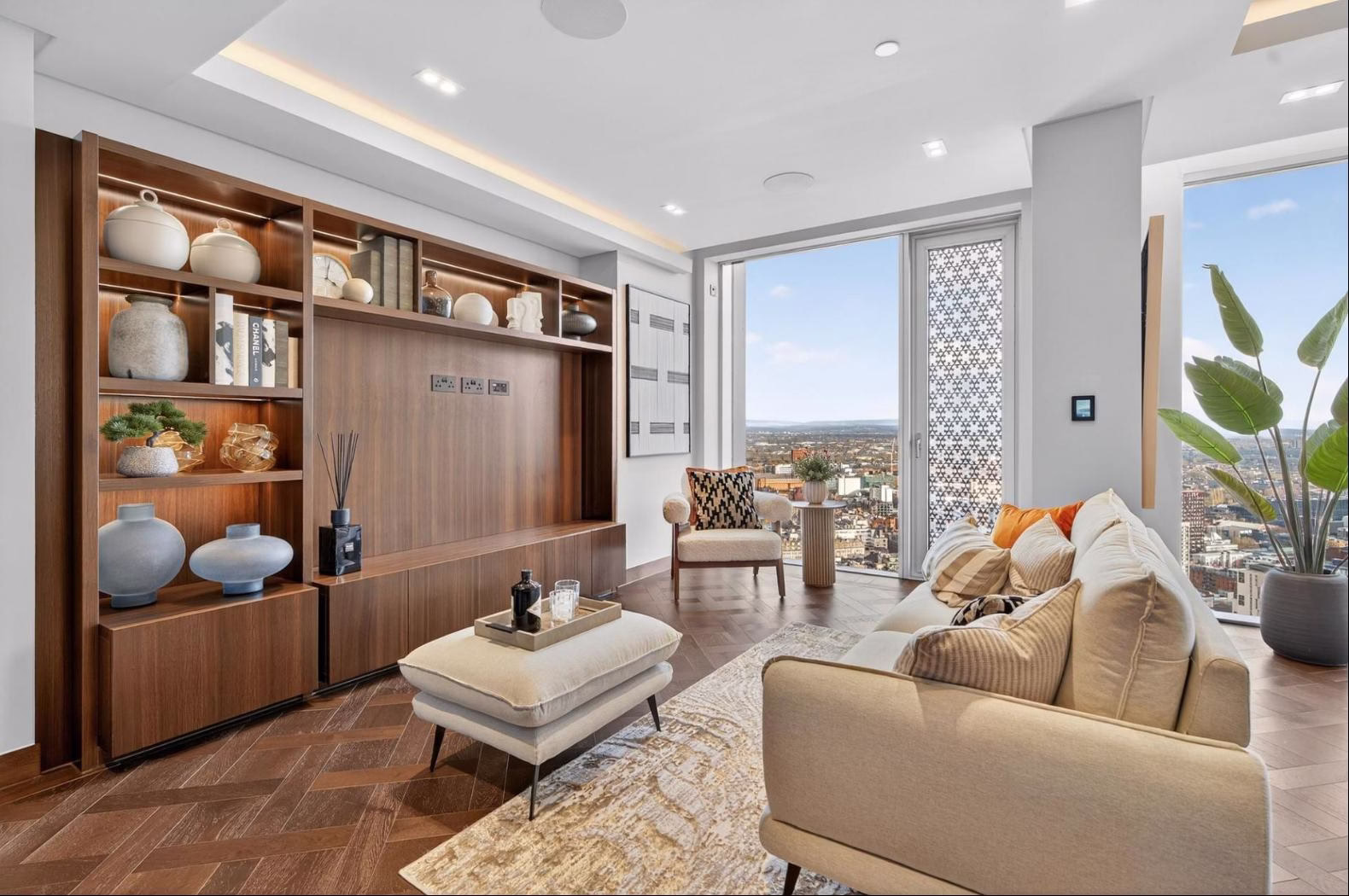 Premium smart home lighting controls and flush-mounted switch plates in a luxury interior finish.